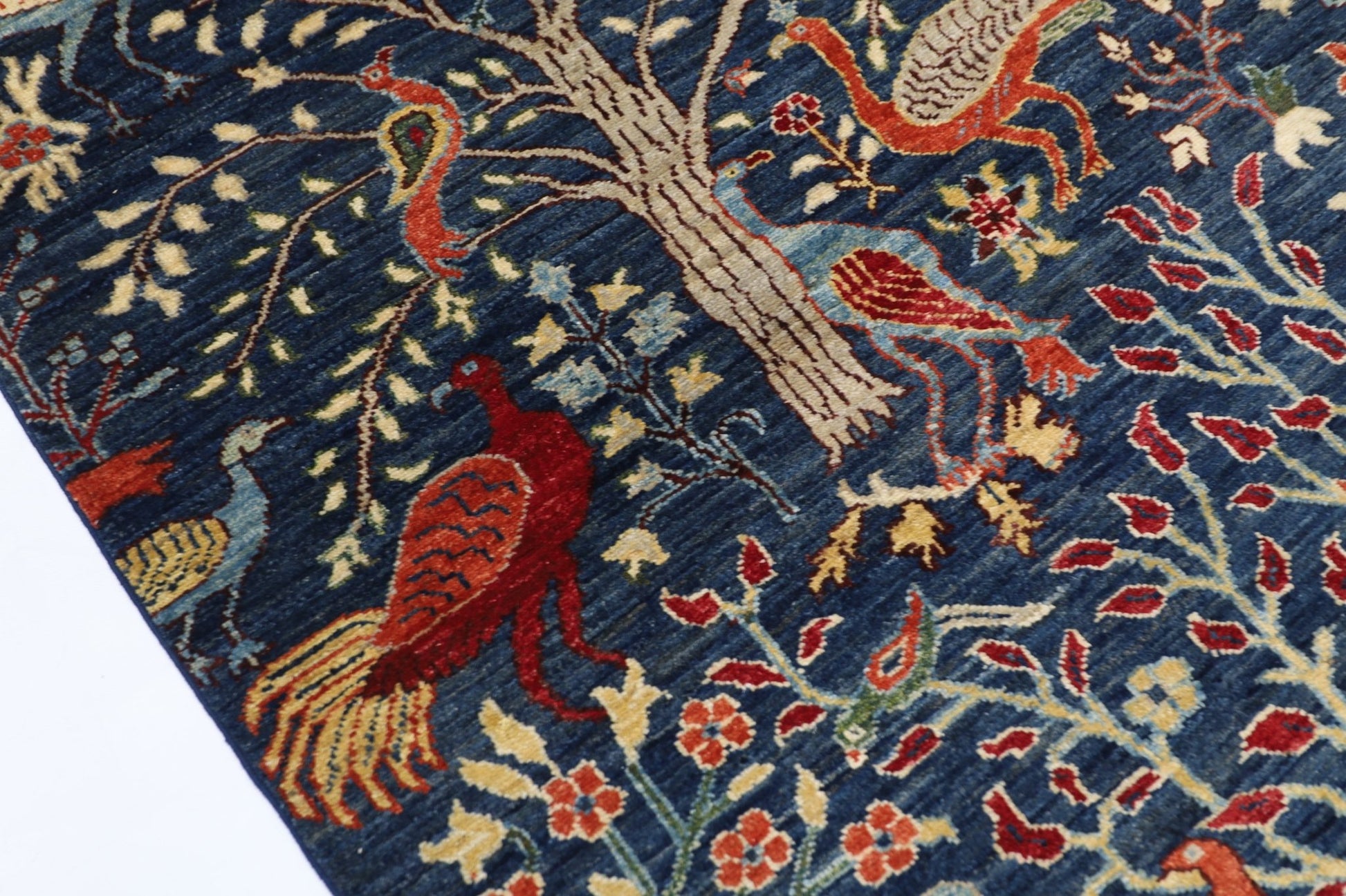 106 x 156 cm | Birds Blue Oriental Area Rug Afghan Hand Knotted Veg Dye Wool carpet - ART WOOL CARPET