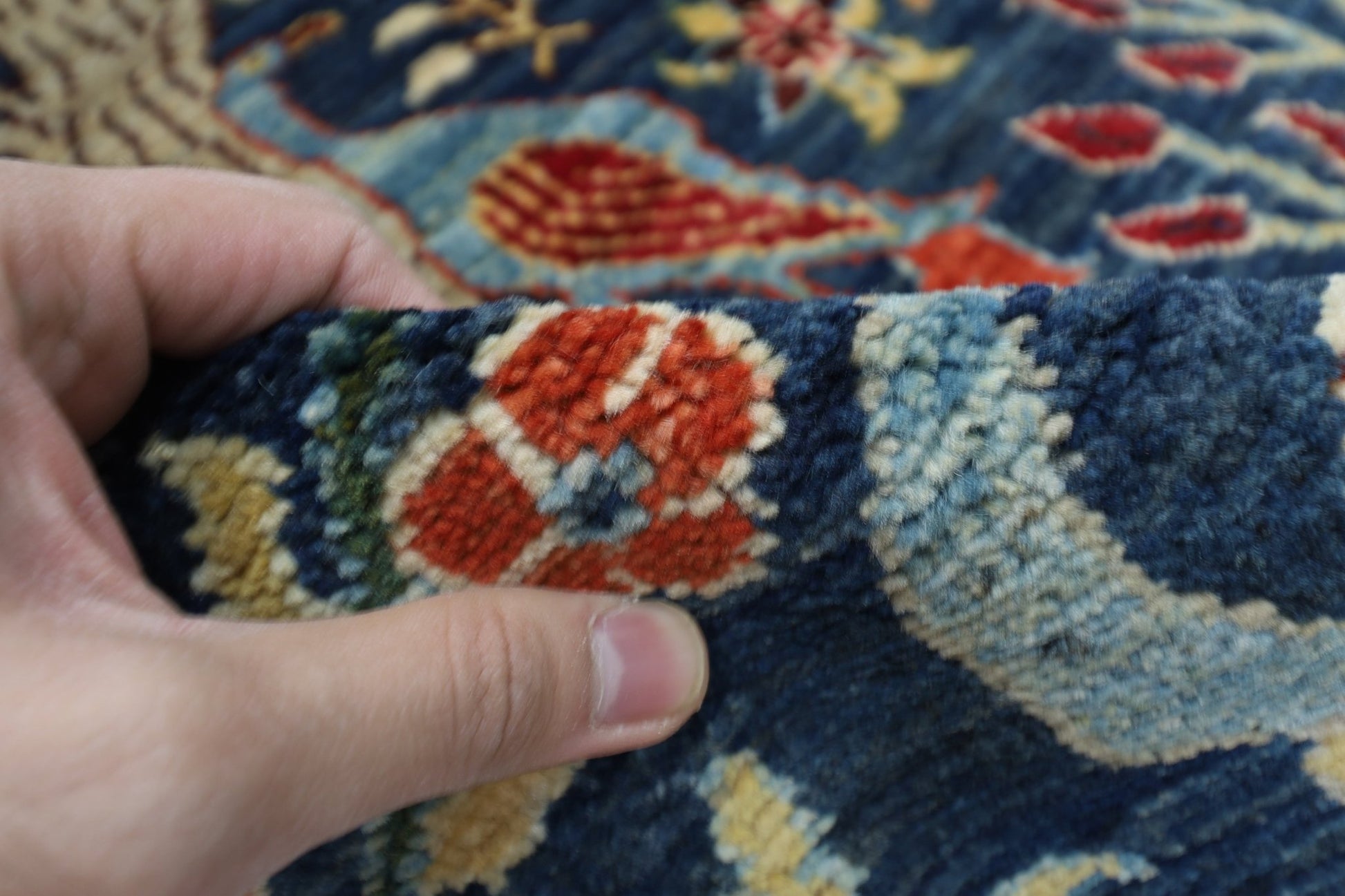106 x 156 cm | Birds Blue Oriental Area Rug Afghan Hand Knotted Veg Dye Wool carpet - ART WOOL CARPET