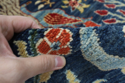 106 x 156 cm | Birds Blue Oriental Area Rug Afghan Hand Knotted Veg Dye Wool carpet - ART WOOL CARPET
