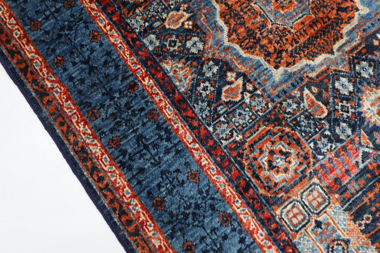 109 x 145 cm | Mamluk Blue Oriental Area Rug Afghan Hand Knotted Veg Dye Wool carpet - ART WOOL CARPET