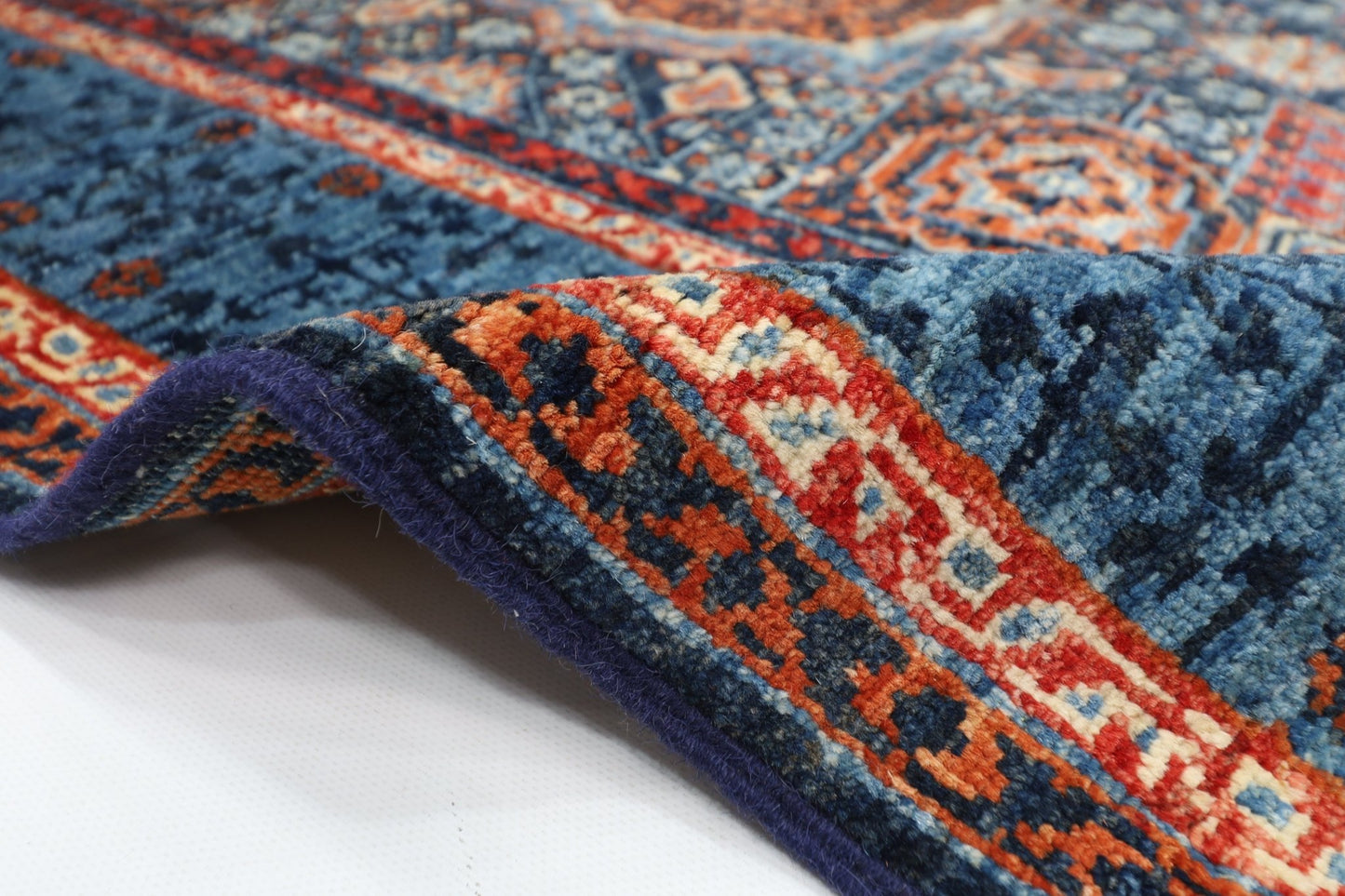 109 x 145 cm | Mamluk Blue Oriental Area Rug Afghan Hand Knotted Veg Dye Wool carpet - ART WOOL CARPET