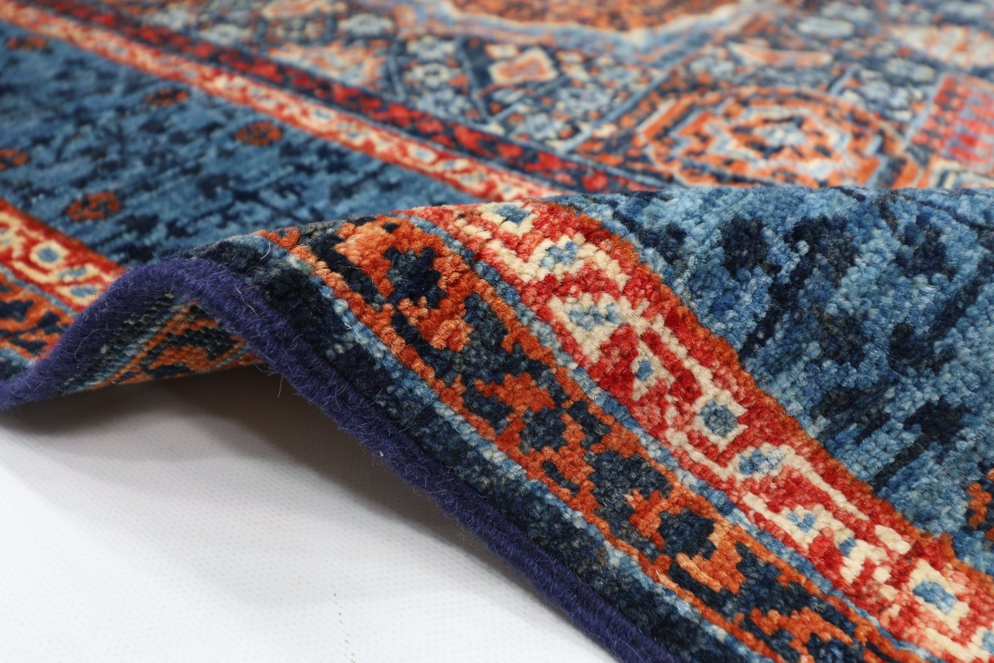 109 x 145 cm | Mamluk Blue Oriental Area Rug Afghan Hand Knotted Veg Dye Wool carpet - ART WOOL CARPET