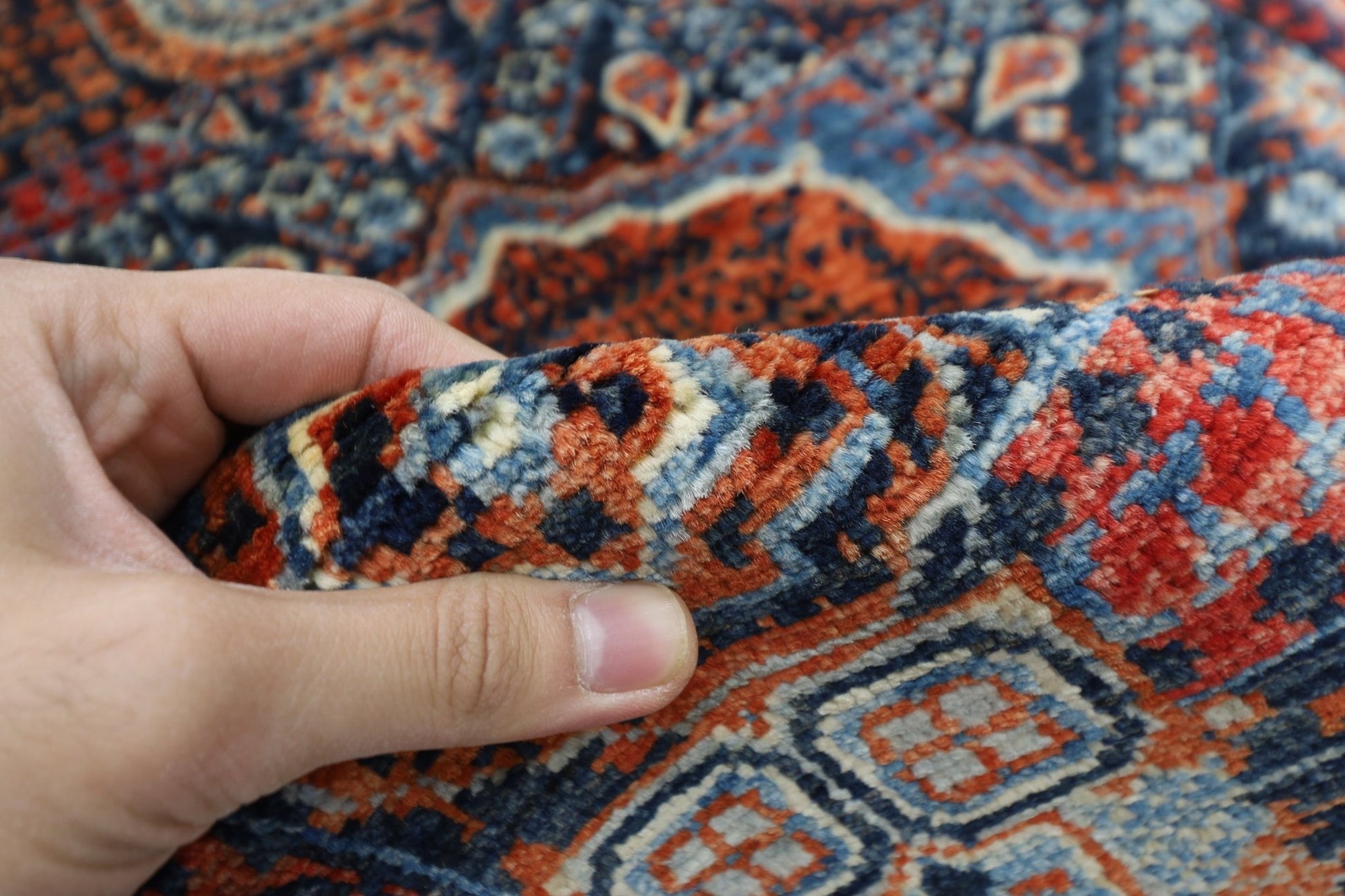 109 x 145 cm | Mamluk Blue Oriental Area Rug Afghan Hand Knotted Veg Dye Wool carpet - ART WOOL CARPET