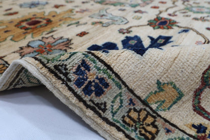 126 x 182 cm | Floral Beige Area Rug Afghan Hand Knotted veg Dye Wool carpet - ART WOOL CARPET