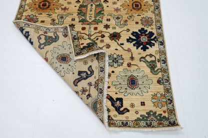 126 x 182 cm | Floral Beige Area Rug Afghan Hand Knotted veg Dye Wool carpet - ART WOOL CARPET