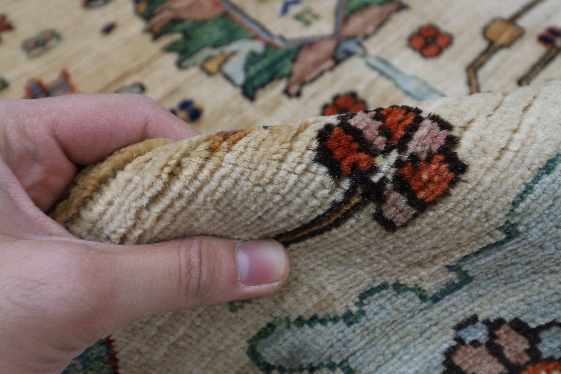 126 x 182 cm | Floral Beige Area Rug Afghan Hand Knotted veg Dye Wool carpet - ART WOOL CARPET