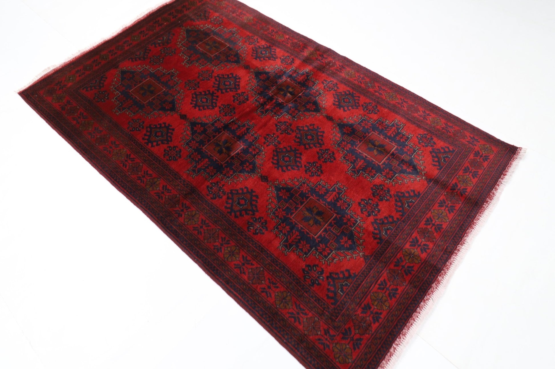 128 x 204 cm | Bokhara Red Oriental Area Rug Afghan Hand Knotted Wool carpet - ART WOOL CARPET