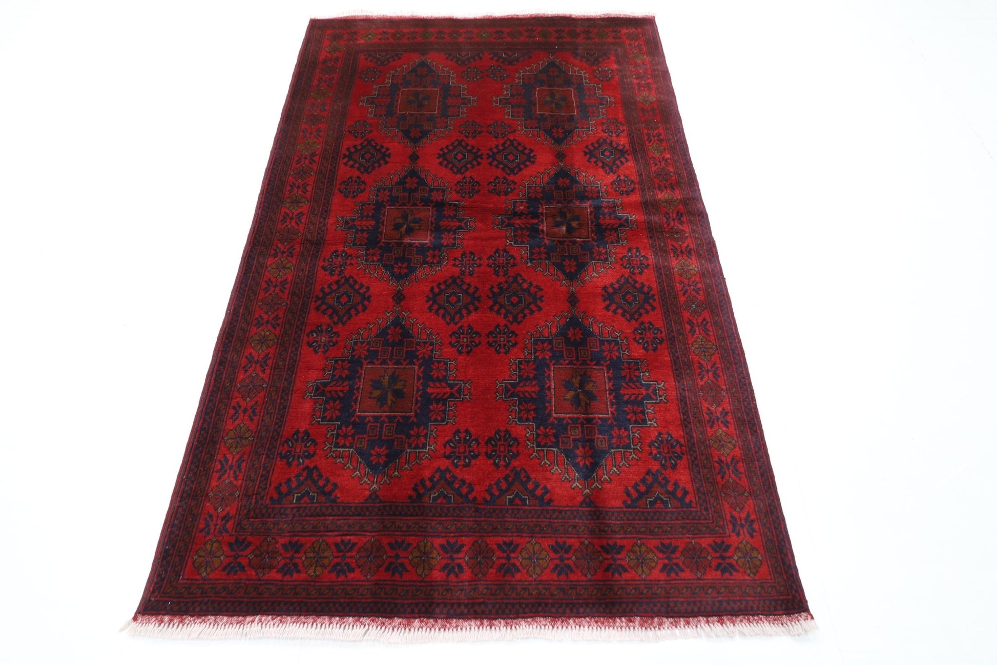 128 x 204 cm | Bokhara Red Oriental Area Rug Afghan Hand Knotted Wool carpet - ART WOOL CARPET