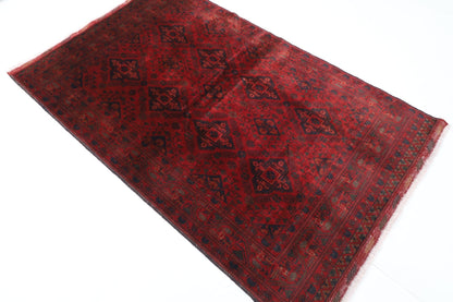 128 x 206 cm | Bokhara Red Oriental Area Rug Afghan Hand Knotted Wool carpet - ART WOOL CARPET