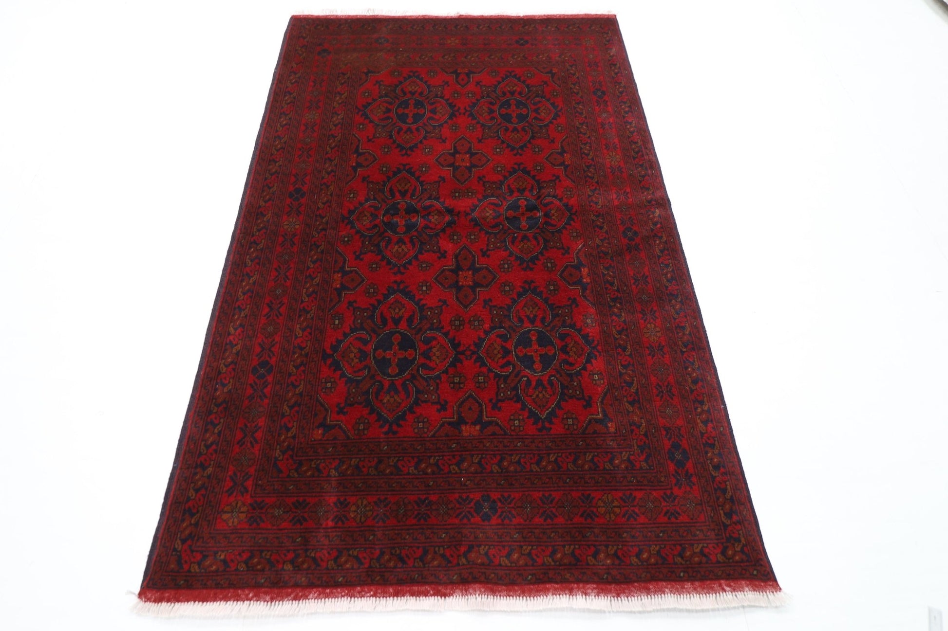 129 x 202 cm | Bokhara Red Oriental Area Rug Afghan Hand Knotted Wool carpet - ART WOOL CARPET