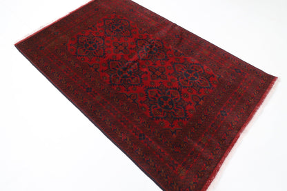 129 x 202 cm | Bokhara Red Oriental Area Rug Afghan Hand Knotted Wool carpet - ART WOOL CARPET