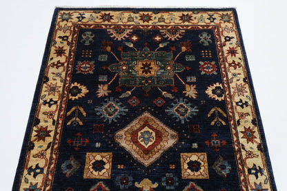 130 x 188 cm | Oriental Blue Area Rug Afghan Hand Knotted Veg Dye Wool carpet - ART WOOL CARPET