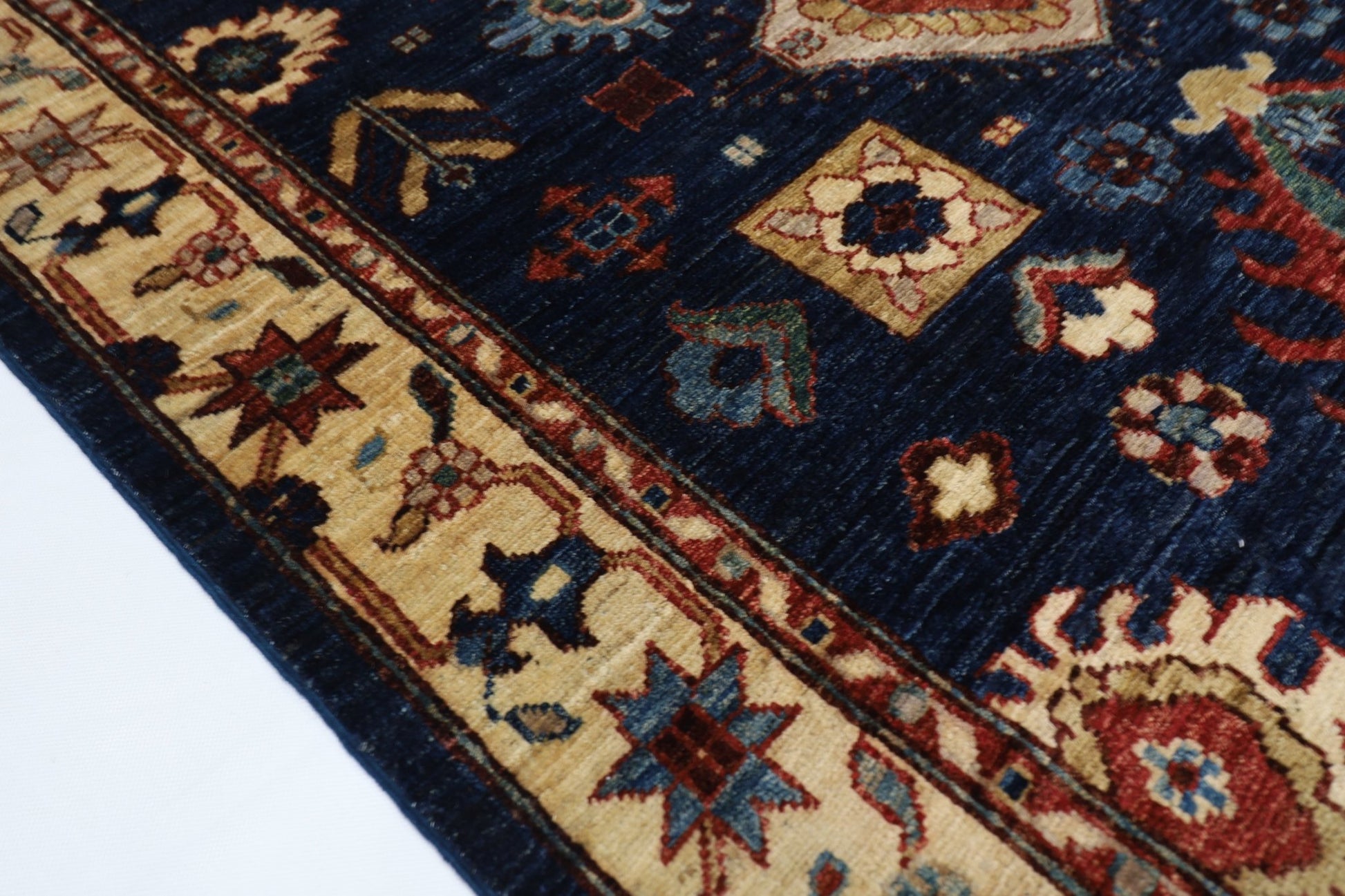 130 x 188 cm | Oriental Blue Area Rug Afghan Hand Knotted Veg Dye Wool carpet - ART WOOL CARPET