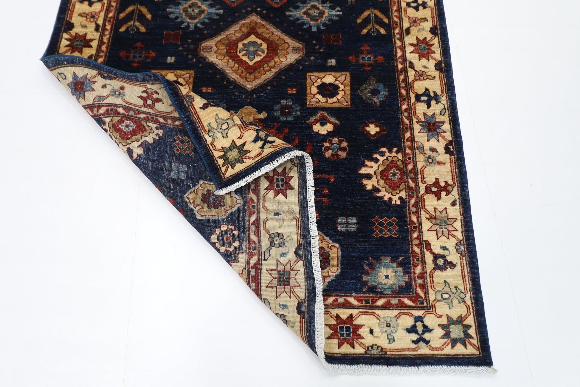 130 x 188 cm | Oriental Blue Area Rug Afghan Hand Knotted Veg Dye Wool carpet - ART WOOL CARPET