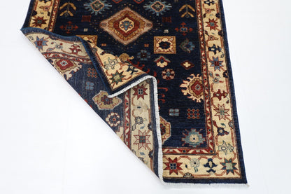130 x 188 cm | Oriental Blue Area Rug Afghan Hand Knotted Veg Dye Wool carpet - ART WOOL CARPET