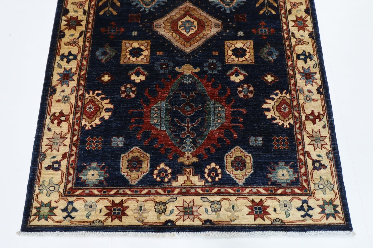 130 x 188 cm | Oriental Blue Area Rug Afghan Hand Knotted Veg Dye Wool carpet - ART WOOL CARPET