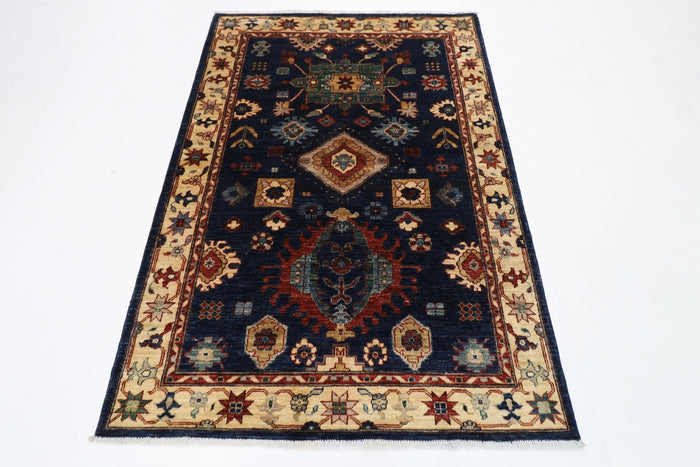 130 x 188 cm | Oriental Blue Area Rug Afghan Hand Knotted Veg Dye Wool carpet