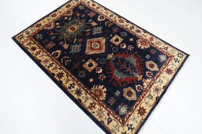 130 x 188 cm | Oriental Blue Area Rug Afghan Hand Knotted Veg Dye Wool carpet - ART WOOL CARPET