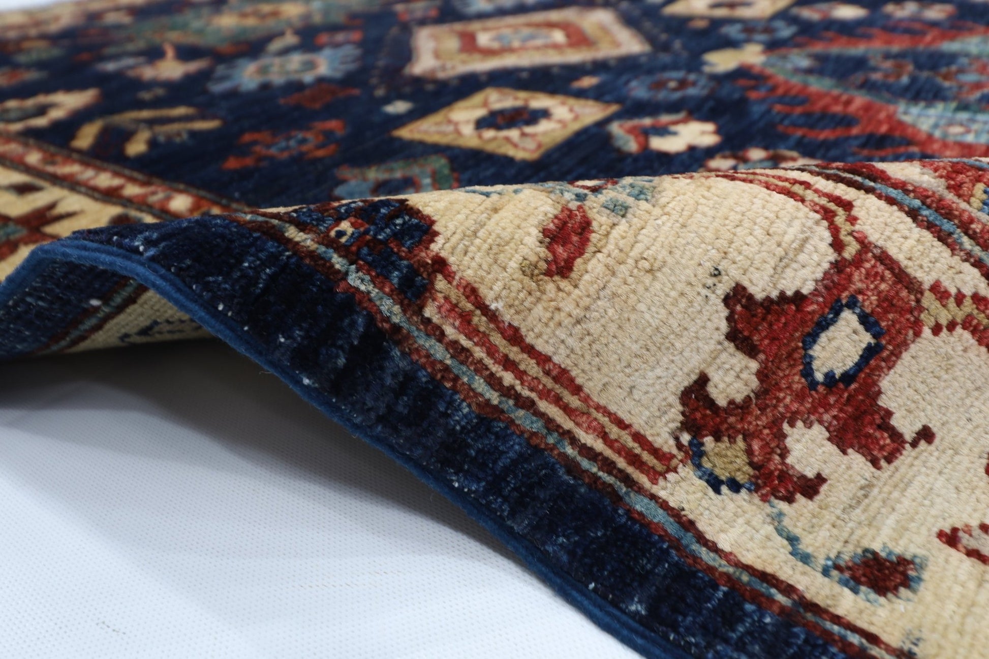 130 x 188 cm | Oriental Blue Area Rug Afghan Hand Knotted Veg Dye Wool carpet - ART WOOL CARPET
