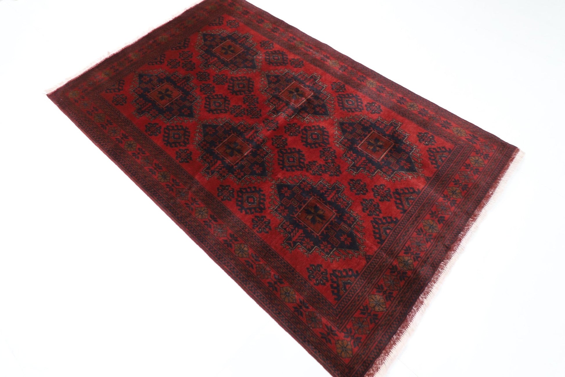 130 x 201 cm | Bokhara Red Oriental Area Rug Afghan Hand Knotted Wool carpet - ART WOOL CARPET