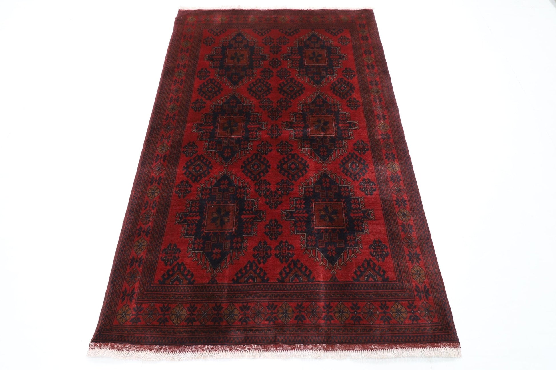 130 x 201 cm | Bokhara Red Oriental Area Rug Afghan Hand Knotted Wool carpet - ART WOOL CARPET