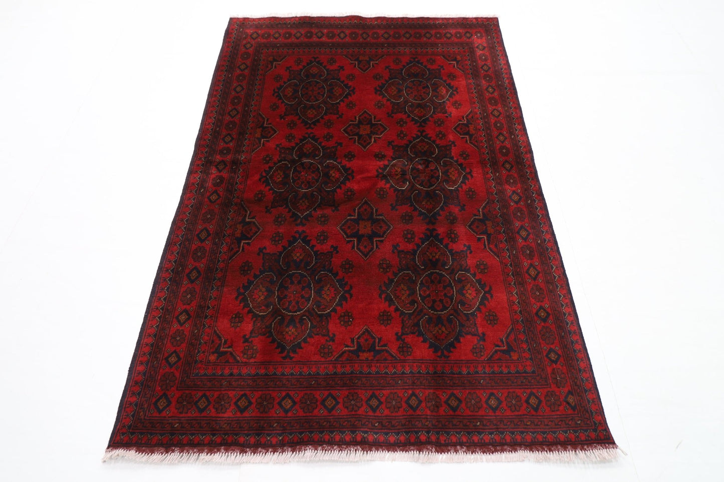 131 x 194 cm | Bokhara Red Oriental Area Rug Afghan Hand Knotted Wool carpet - ART WOOL CARPET