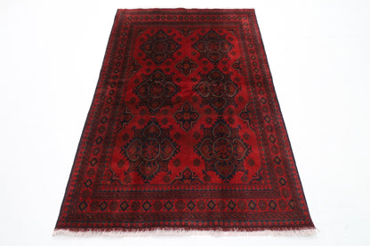 131 x 194 cm | Bokhara Red Oriental Area Rug Afghan Hand Knotted Wool carpet - ART WOOL CARPET