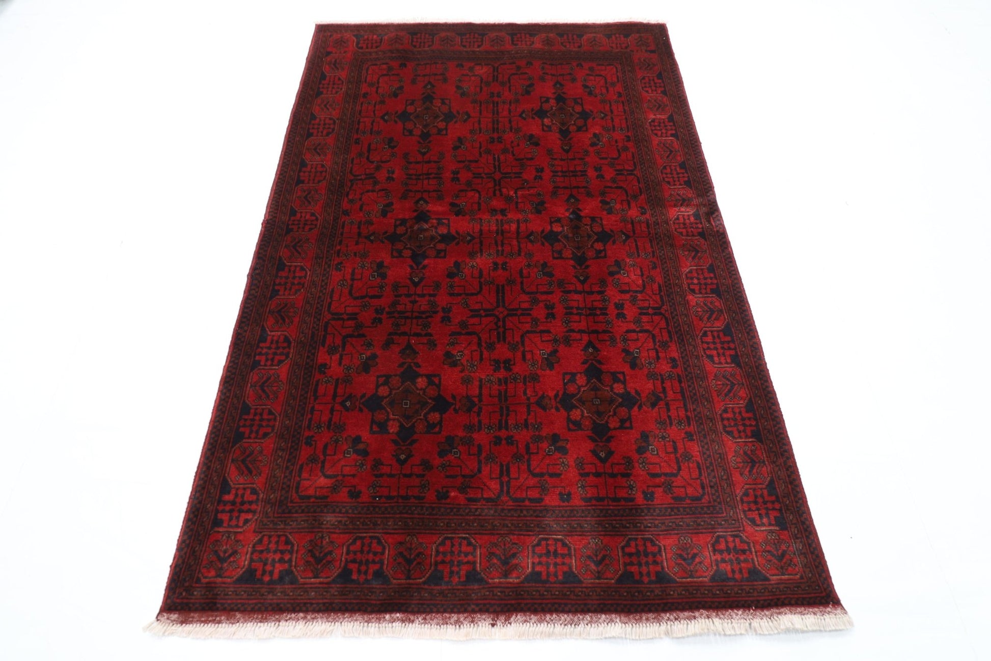 131 x 199 cm | Bokhara Red Oriental Area Rug Afghan Hand Knotted Wool carpet - ART WOOL CARPET