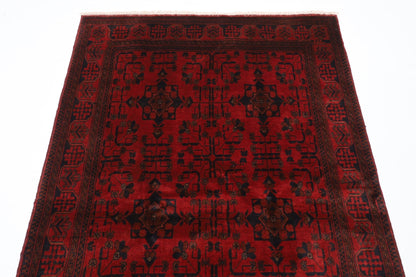 131 x 199 cm | Bokhara Red Oriental Area Rug Afghan Hand Knotted Wool carpet - ART WOOL CARPET