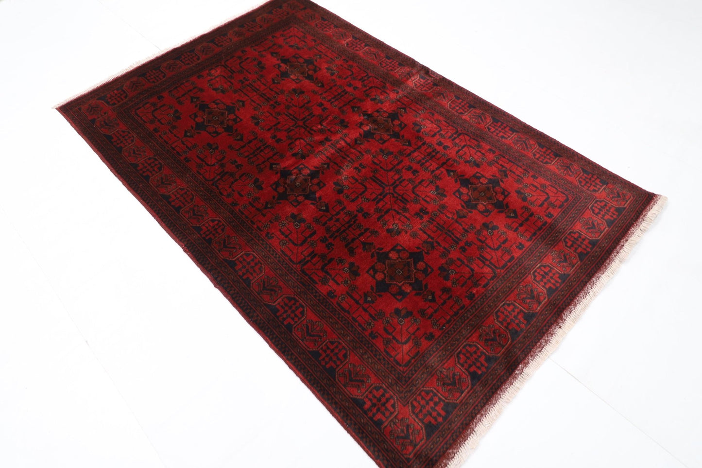 131 x 199 cm | Bokhara Red Oriental Area Rug Afghan Hand Knotted Wool carpet - ART WOOL CARPET