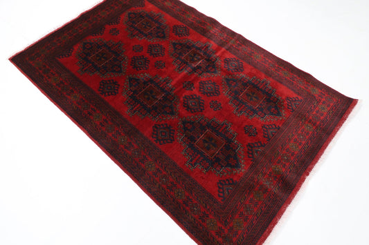 131 x 201 cm | Bokhara Red Oriental Area Rug Afghan Hand Knotted Wool carpet - ART WOOL CARPET