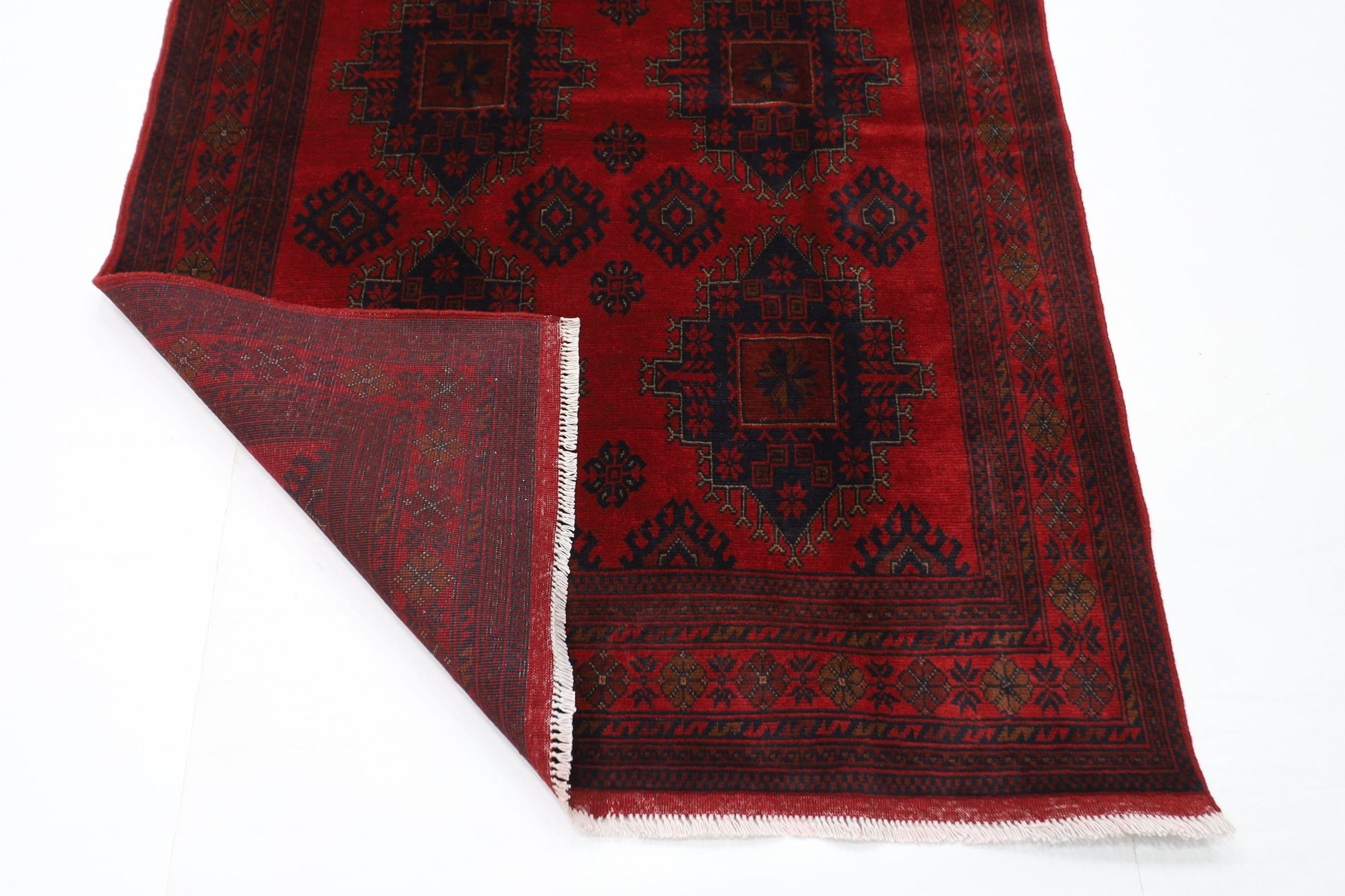 131 x 201 cm | Bokhara Red Oriental Area Rug Afghan Hand Knotted Wool carpet - ART WOOL CARPET