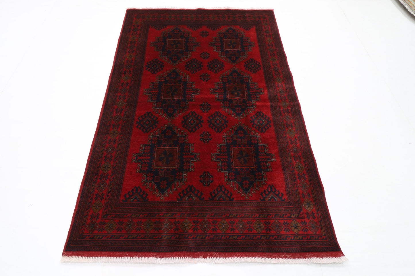 131 x 201 cm | Bokhara Red Oriental Area Rug Afghan Hand Knotted Wool carpet - ART WOOL CARPET