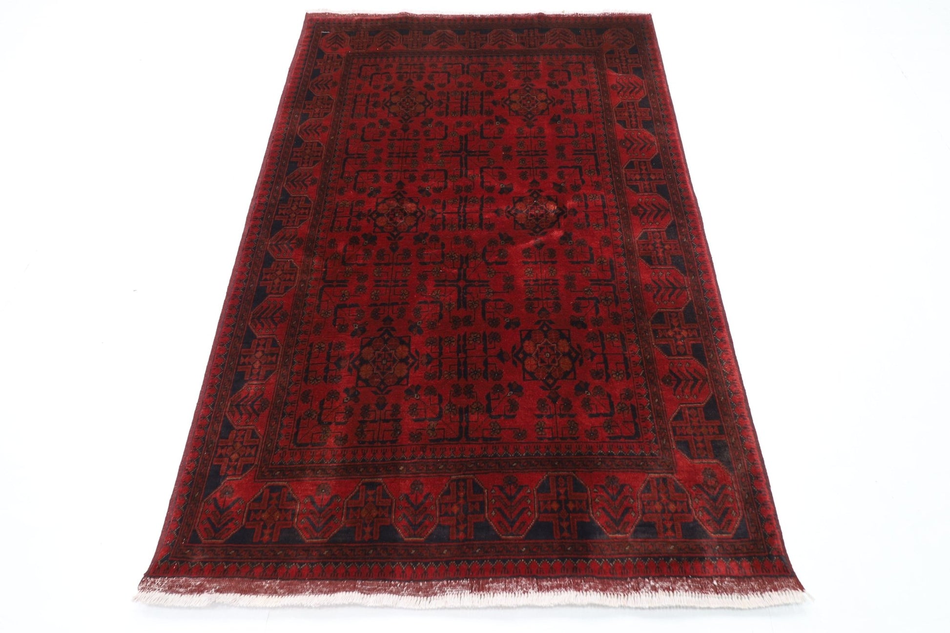 133 x 201 cm | Bokhara Red Oriental Area Rug Afghan Hand Knotted Wool carpet - ART WOOL CARPET