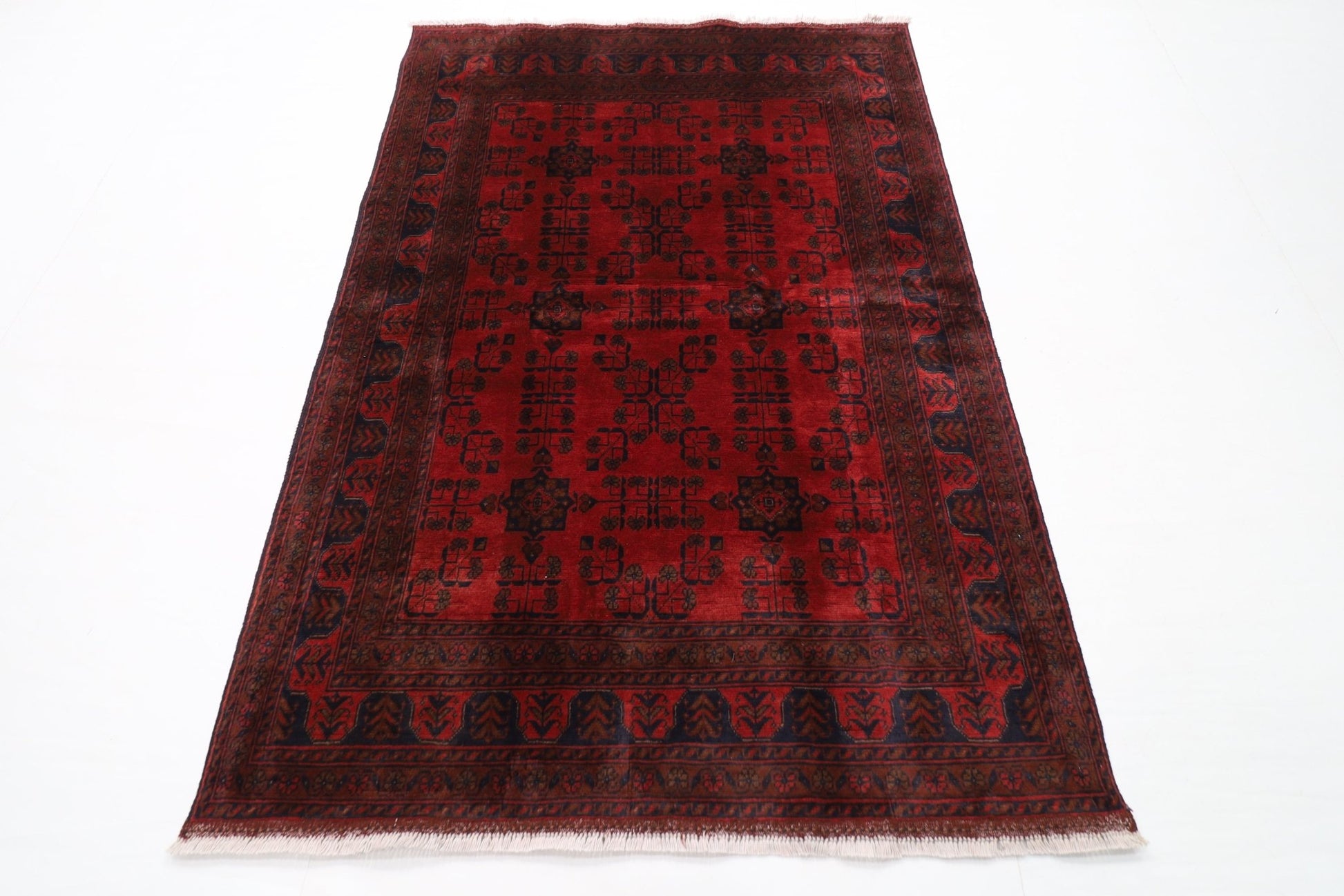 136 x 202 cm | Bokhara Red Oriental Area Rug Afghan Hand Knotted Wool carpet - ART WOOL CARPET