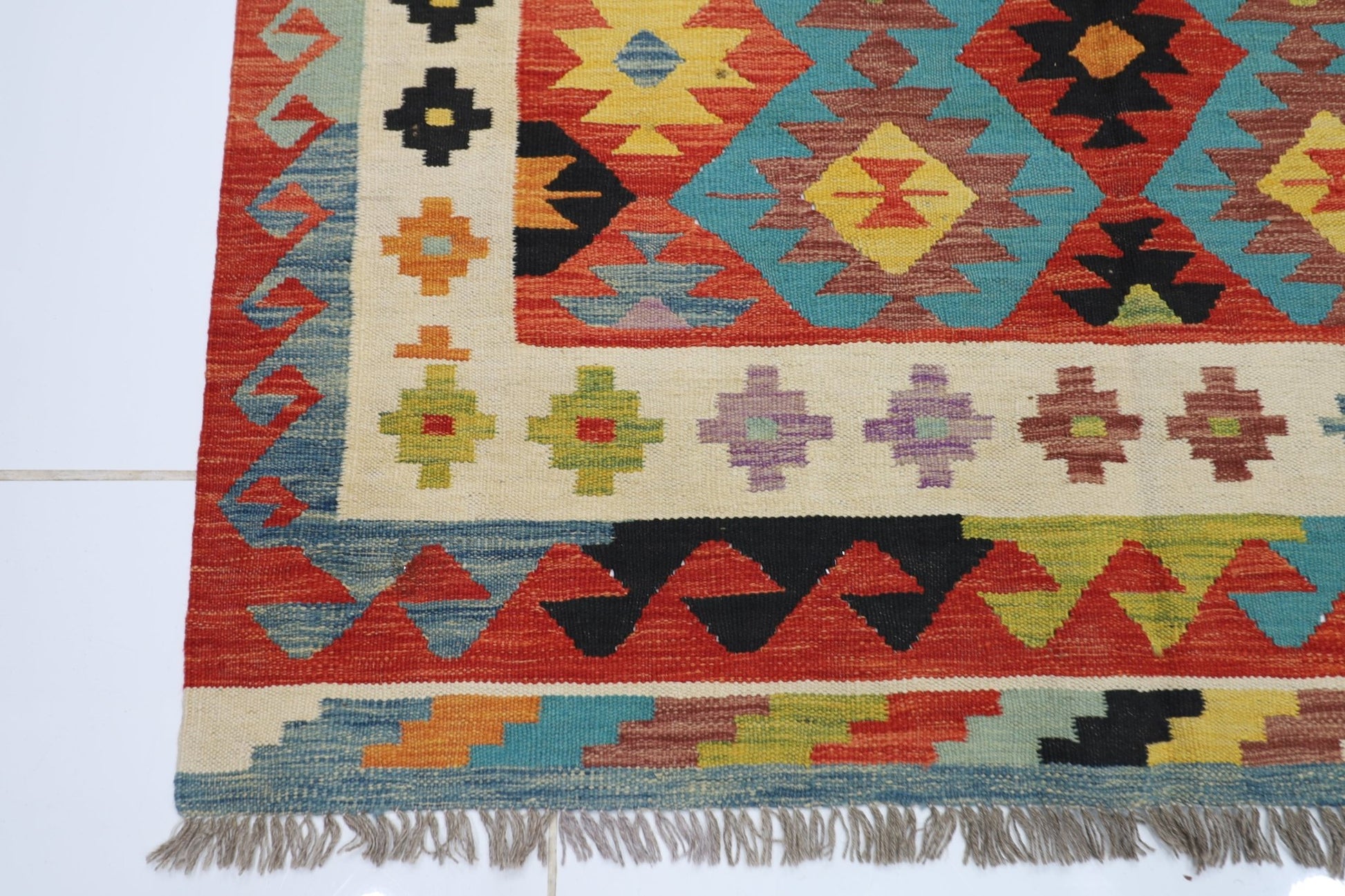 146 x 204 cm | Multicolor Wool Kilim Area Traditional Hand Woven Oriental Carpet - ART WOOL CARPET