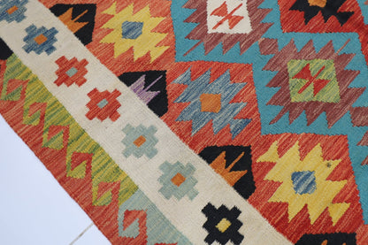 146 x 204 cm | Multicolor Wool Kilim Area Traditional Hand Woven Oriental Carpet - ART WOOL CARPET