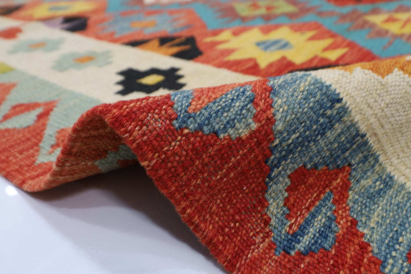 146 x 204 cm | Multicolor Wool Kilim Area Traditional Hand Woven Oriental Carpet - ART WOOL CARPET