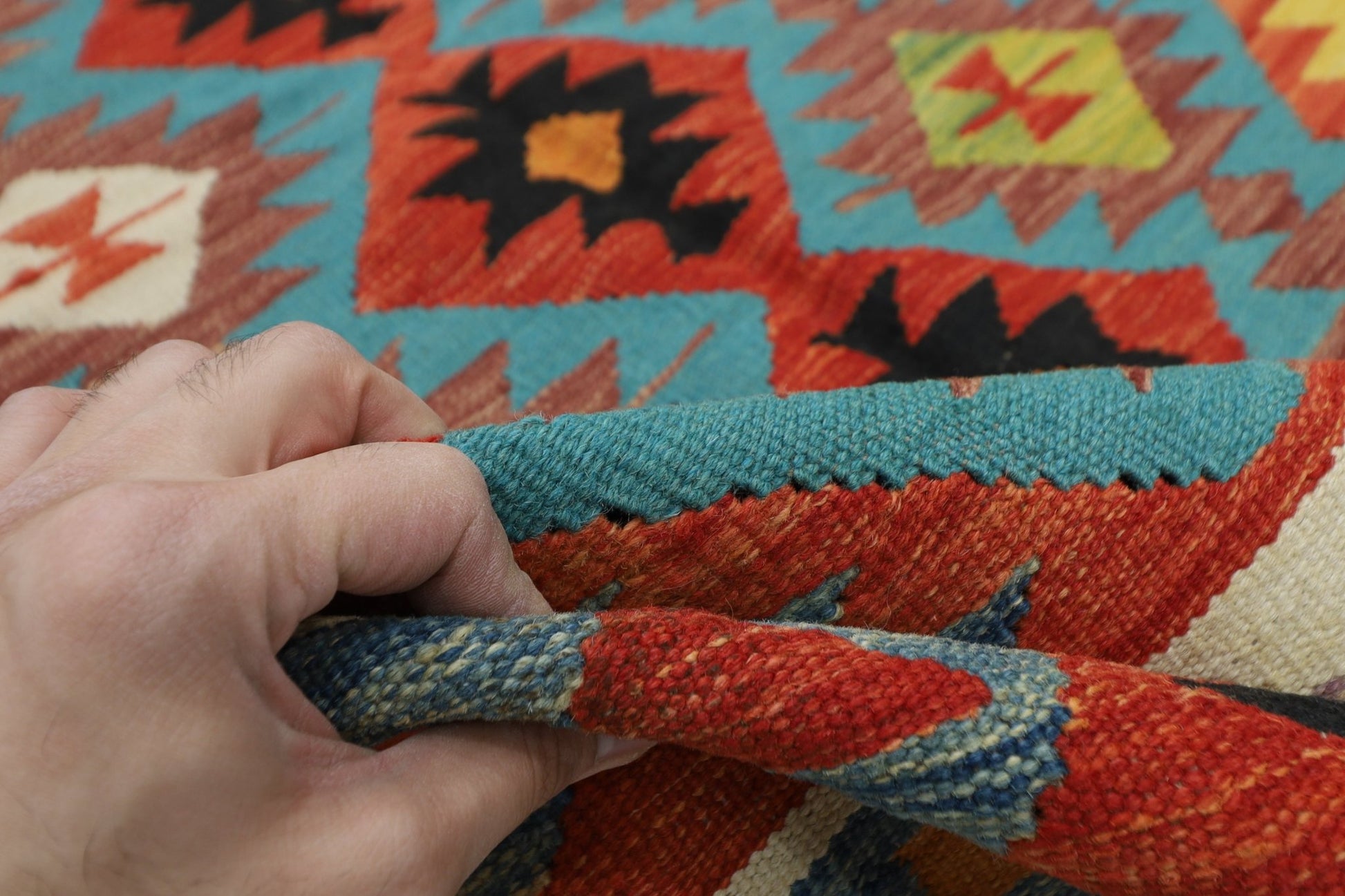 146 x 204 cm | Multicolor Wool Kilim Area Traditional Hand Woven Oriental Carpet - ART WOOL CARPET
