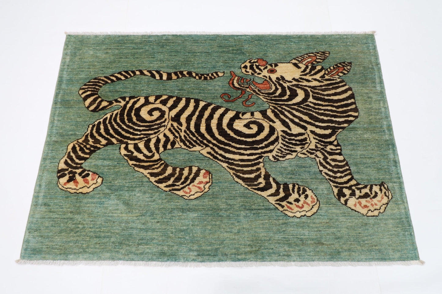 147 x 102 cm | Tiger Oriental Area Rug Afghan Hand Knotted Veg Dye Wool carpet - ART WOOL CARPET