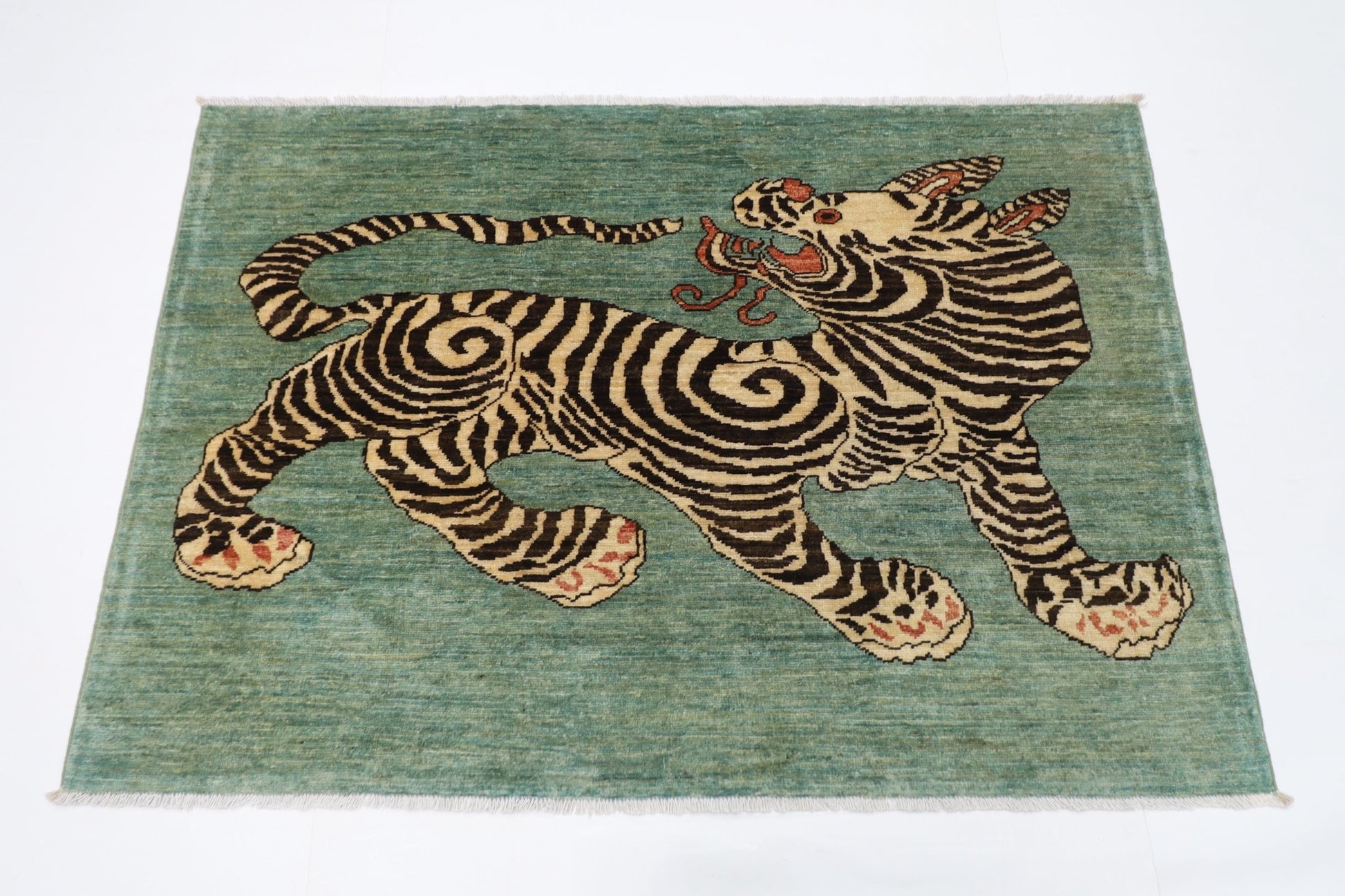 147 x 102 cm | Tiger Oriental Area Rug Afghan Hand Knotted Veg Dye Wool carpet - ART WOOL CARPET