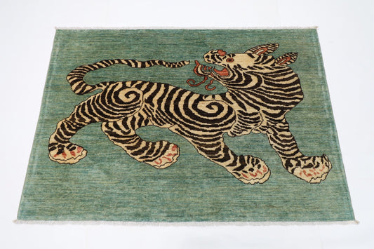 147 x 102 cm | Tiger Oriental Area Rug Afghan Hand Knotted Veg Dye Wool carpet - ART WOOL CARPET