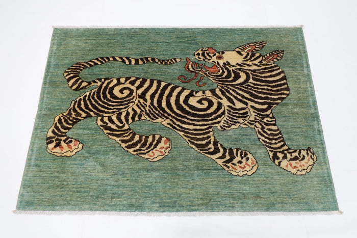 147 x 102 cm | Tiger Oriental Area Rug Afghan Hand Knotted Veg Dye Wool carpet