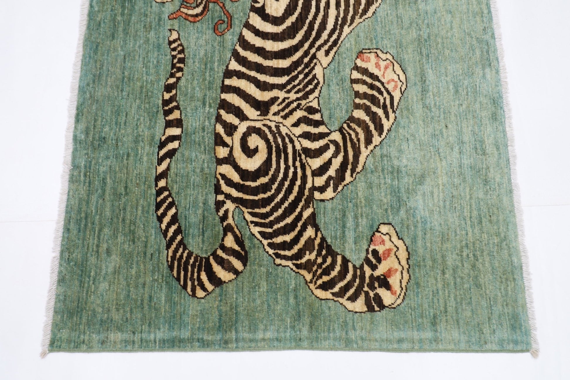 147 x 102 cm | Tiger Oriental Area Rug Afghan Hand Knotted Veg Dye Wool carpet - ART WOOL CARPET