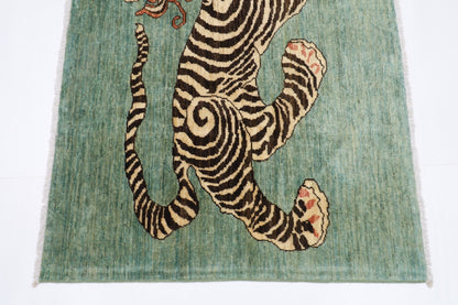 147 x 102 cm | Tiger Oriental Area Rug Afghan Hand Knotted Veg Dye Wool carpet - ART WOOL CARPET
