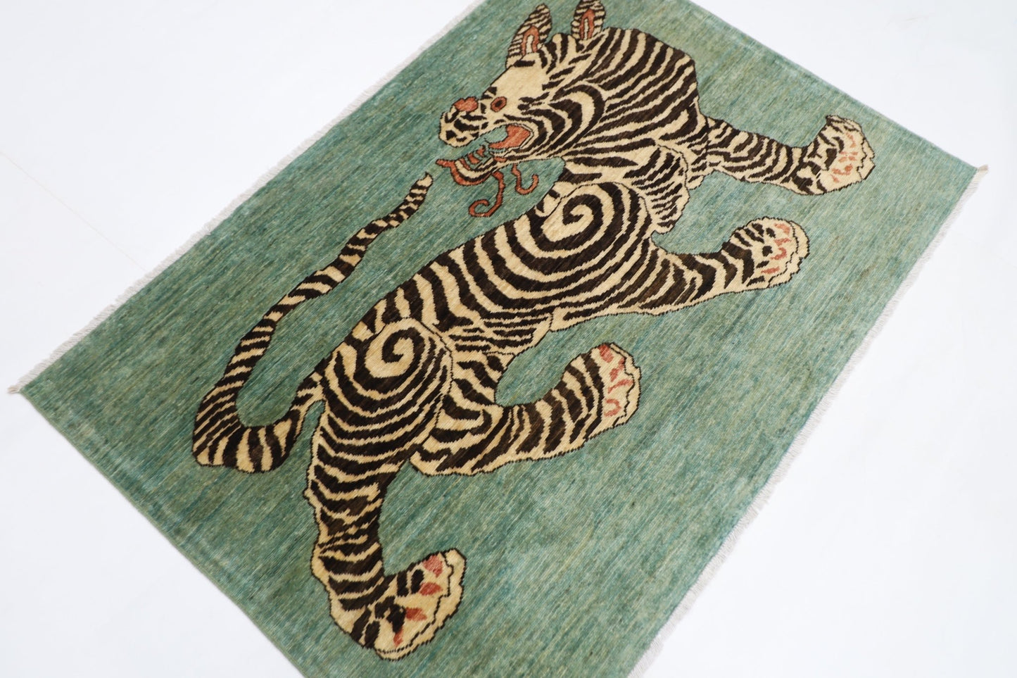147 x 102 cm | Tiger Oriental Area Rug Afghan Hand Knotted Veg Dye Wool carpet - ART WOOL CARPET