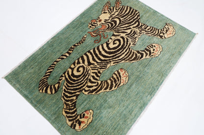 147 x 102 cm | Tiger Oriental Area Rug Afghan Hand Knotted Veg Dye Wool carpet - ART WOOL CARPET
