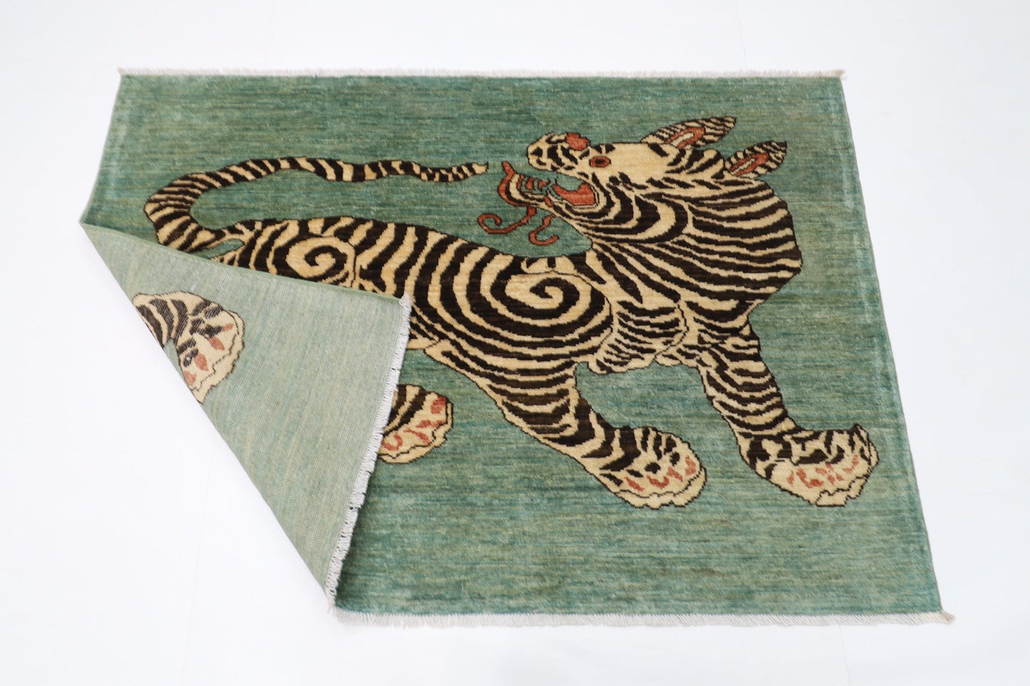 147 x 102 cm | Tiger Oriental Area Rug Afghan Hand Knotted Veg Dye Wool carpet - ART WOOL CARPET