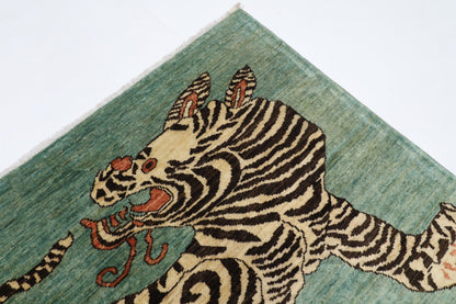 147 x 102 cm | Tiger Oriental Area Rug Afghan Hand Knotted Veg Dye Wool carpet - ART WOOL CARPET