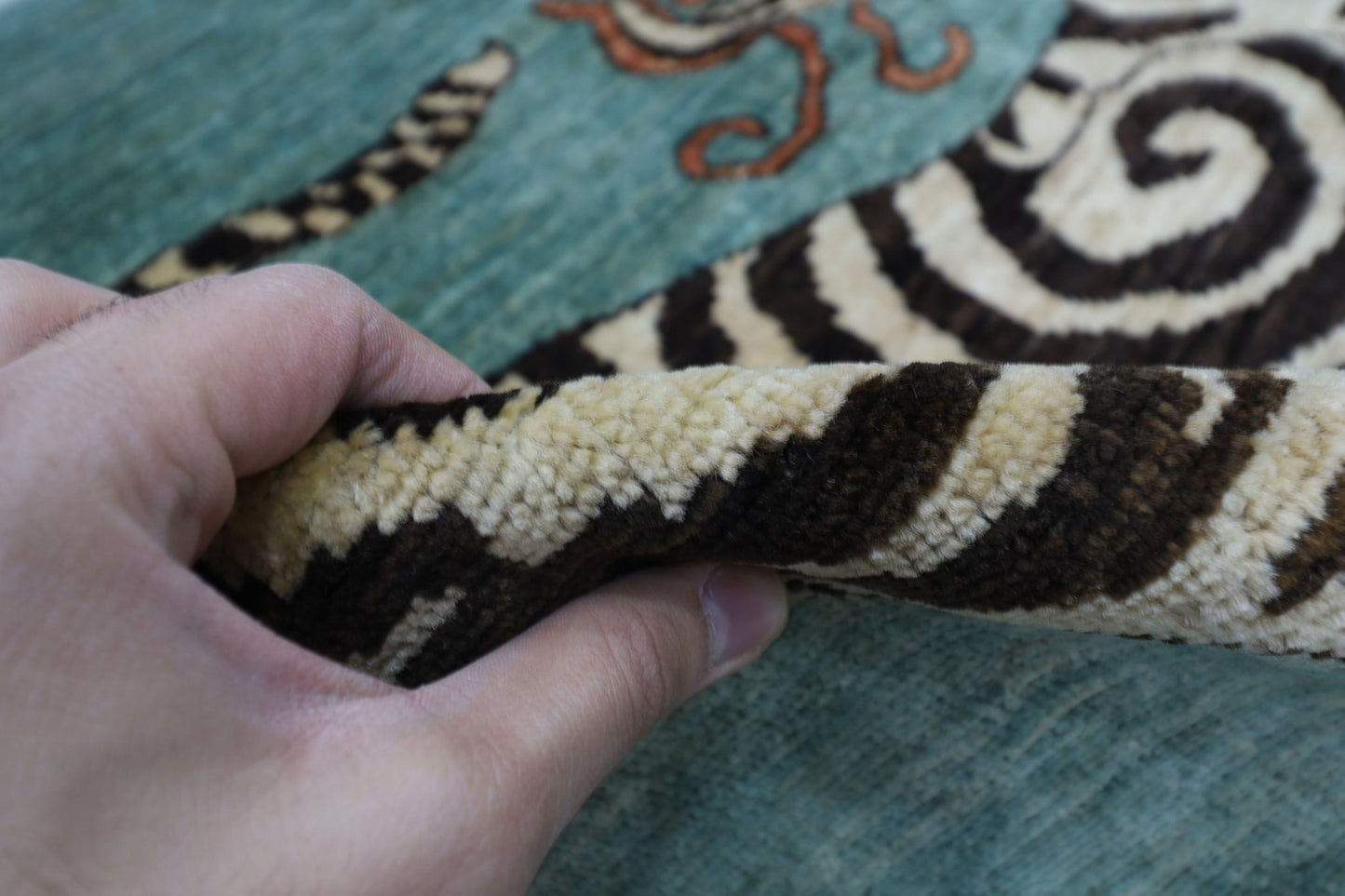 147 x 102 cm | Tiger Oriental Area Rug Afghan Hand Knotted Veg Dye Wool carpet - ART WOOL CARPET